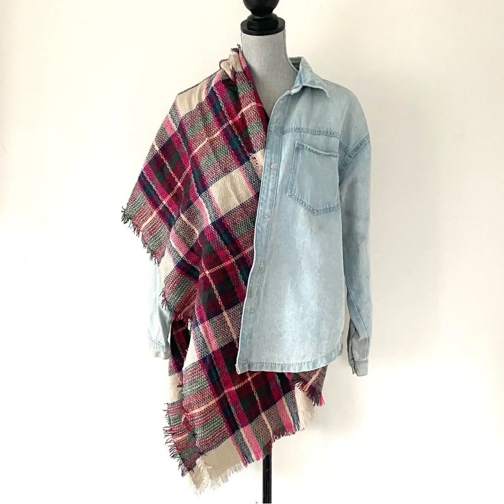 Pistil Soft Beige Red Green Oversized Scarf Casual Chic Boho Preppy Academia